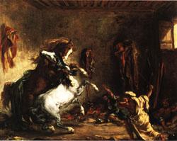Eugene Delacroix Arabian Horses Fighting in a Stable oil painting image
